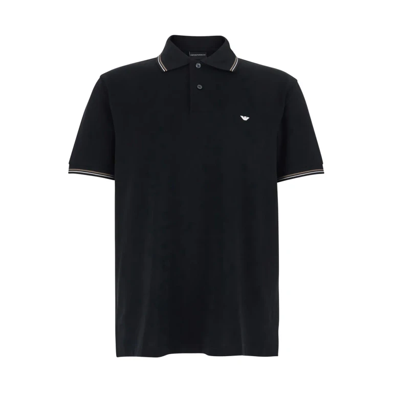 Emporio Armani Polo classic With Bicolor Collar And Logo Embroidery On The Front In Black Cotton For Men