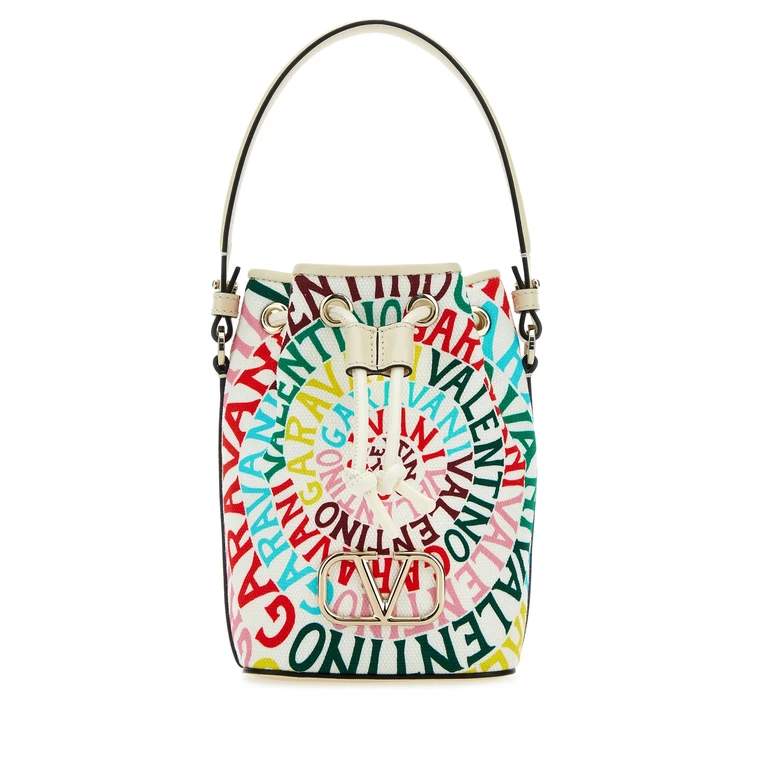 Printed Canvas And Leather Valentino Garavani Escape Bucket Bag Multicolorivory Clutch - Women