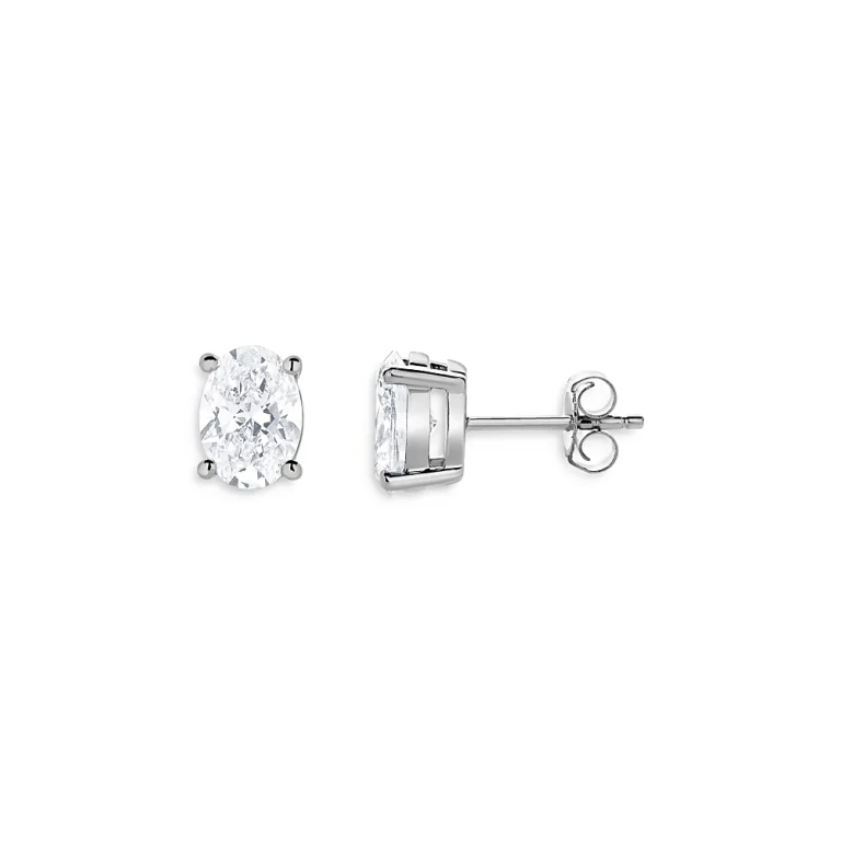 Certified Lab Grown Oval Diamond Stud Earrings in 18K White Gold, 2.0 tcw