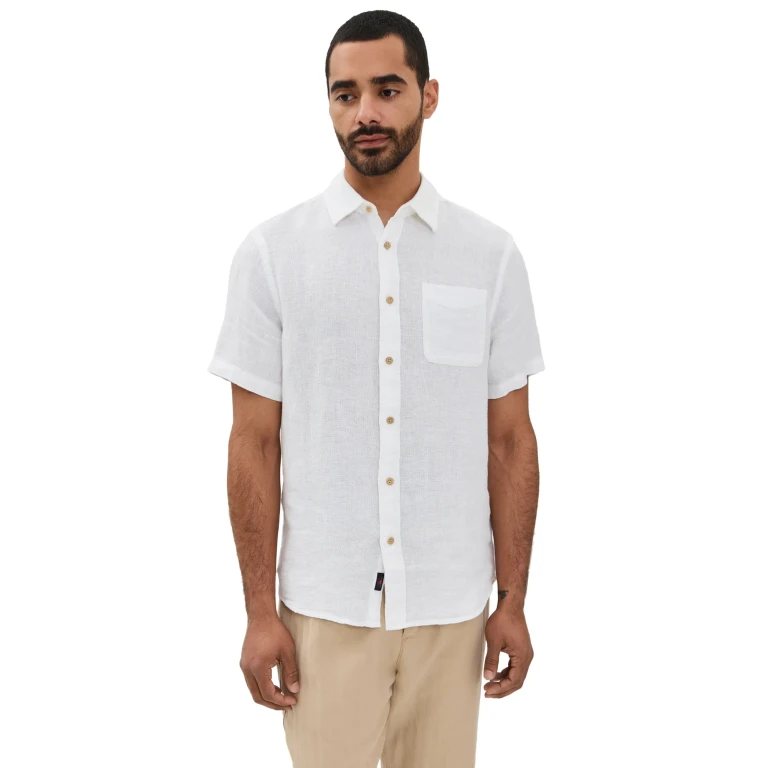 Faherty Palma Basket Weave Linen Shirt Blue L