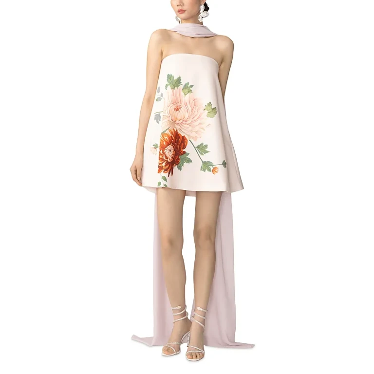 Sau Lee Ruby Satin Dress with Scarf