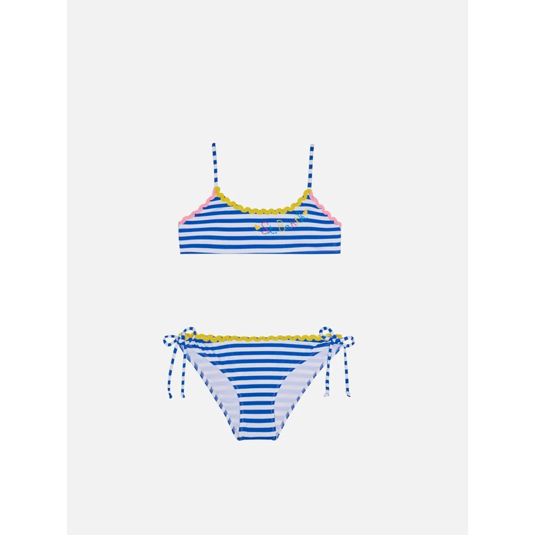 Mc2 Saint Barth Girl Bralette Bikini With Navy Blue Striped