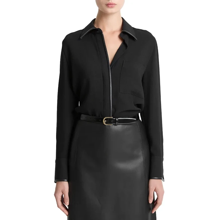 Vince Faux Leather Trim Blouse