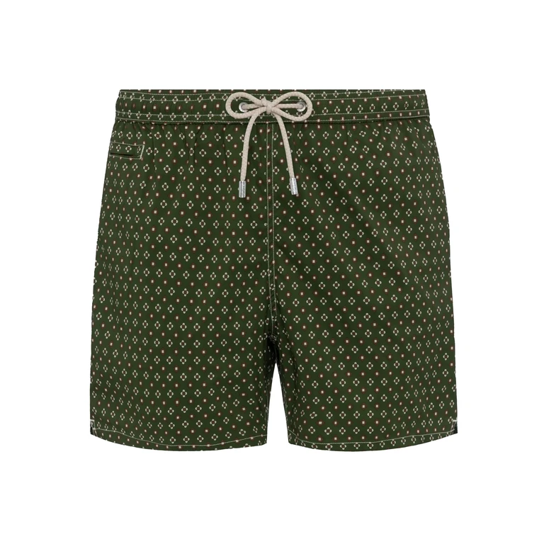 Mc2 Saint Barth Comfort Light Swim Shorts With Tie Print Green Swimshort - Men