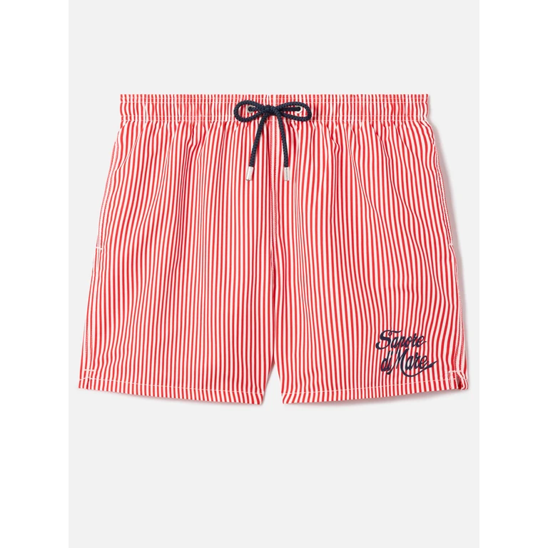 Mc2 Saint Barth Gustavia Red Striped Swim Shorts With Sapore Di Mare Embroidery Special Edition Swimshort - Men