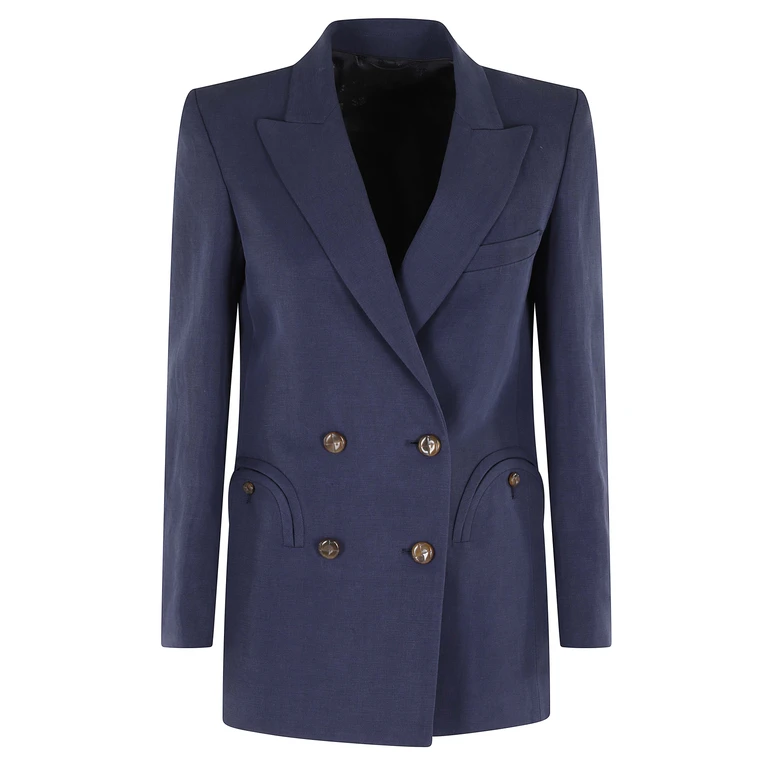 Blaze` Milano Savannah Everyday Blazer Blue Linen Silk Giacca - Women