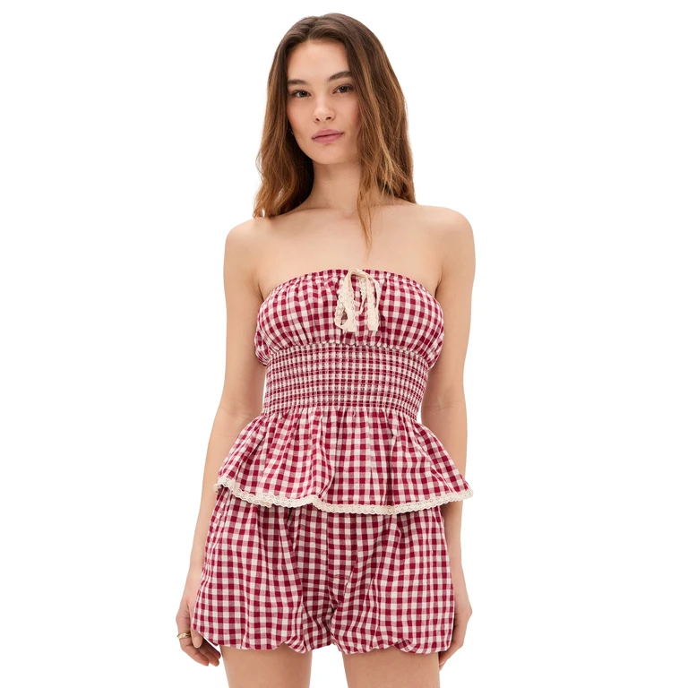 MAUDE CLUB Flora Top Berry Gingham XS