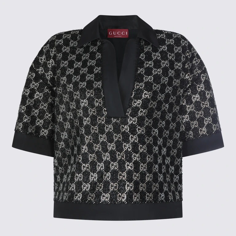 Gucci T-Shirts And Polos Black _vi Metallizd Pl Pa Co - Women