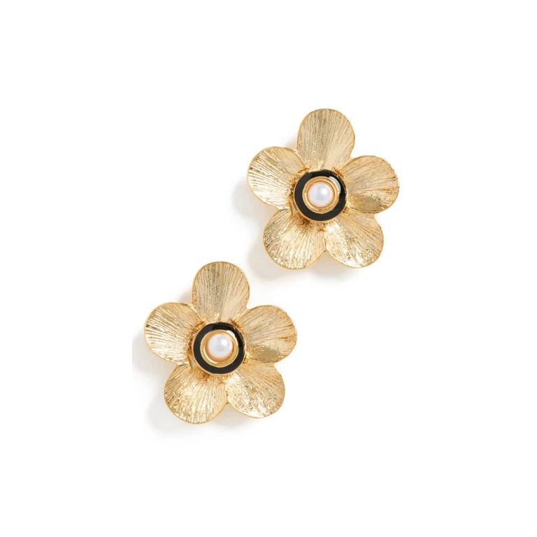 Kenneth Jay Lane Gold Flower Pierced Earrings Pearl One Size