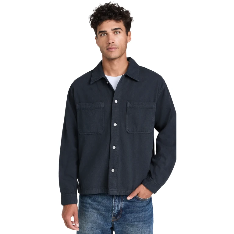 FRAME Textured Terry Double Pocket Relaxed Shirt Navy M