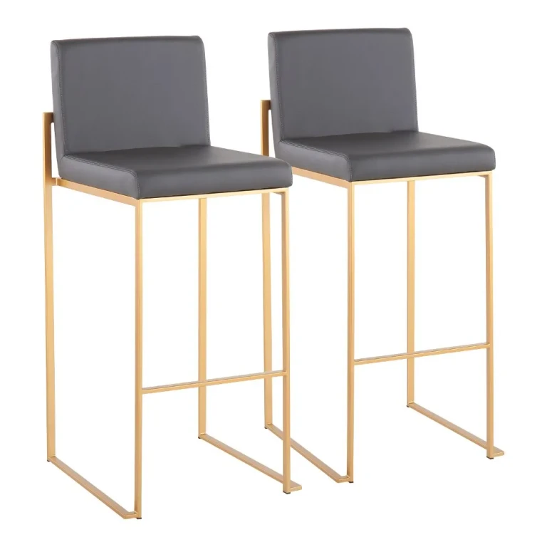 Fuji High Back Gold & Gray Faux Leather Barstools, Set of 2