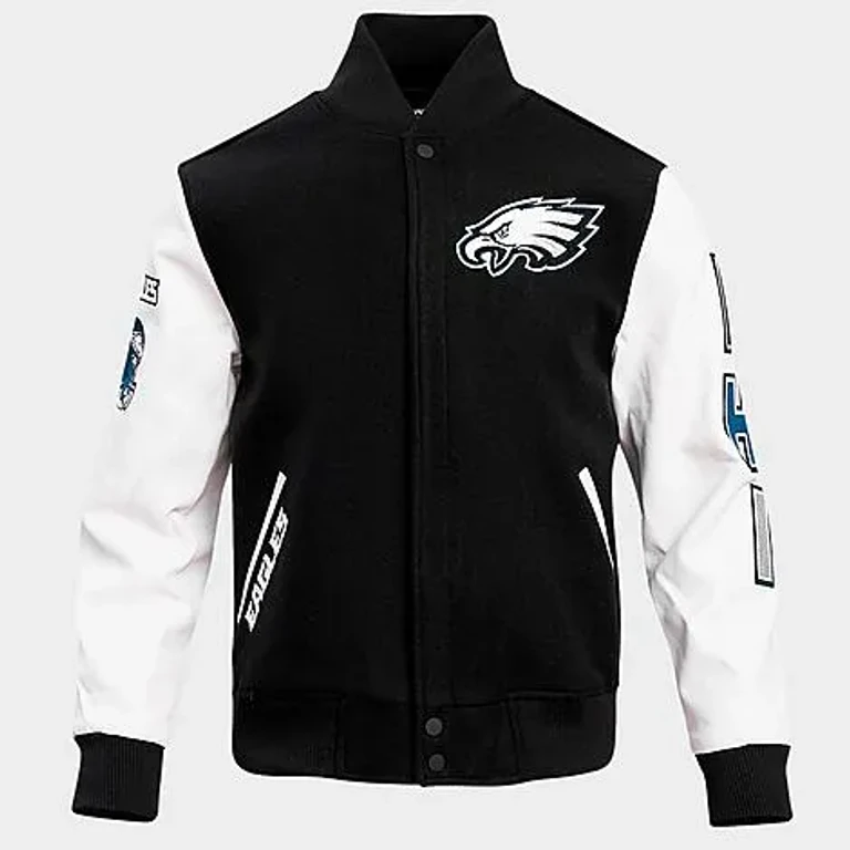 Pro Standard Men's Philadelphia Eagles NFL Classic Rib Wool Varsity Jacket in Black/White Size: Small
