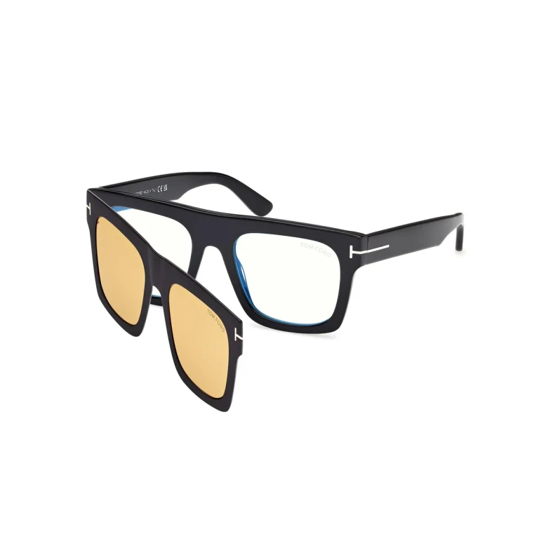 Tom Ford Blue Light Block with Amber Clip On Square Mens Eyeglasses FT6068-B 001 53