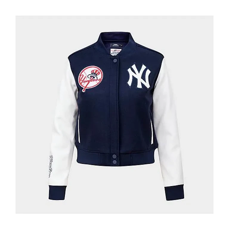 Pro Standard Women's New York Yankees MLB Classic Wool Varsity Jacket in Midnight Navy/White Size: XS