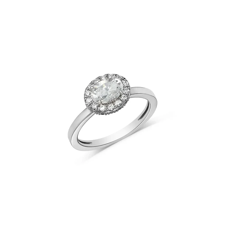 Diamond Oval Halo Ring in 14K White Gold, 1.0 tcw