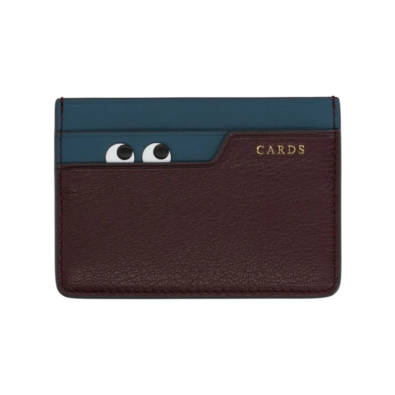 Grained Leather Card Holder with Graphic Print and Five Slots (204897CLARET)