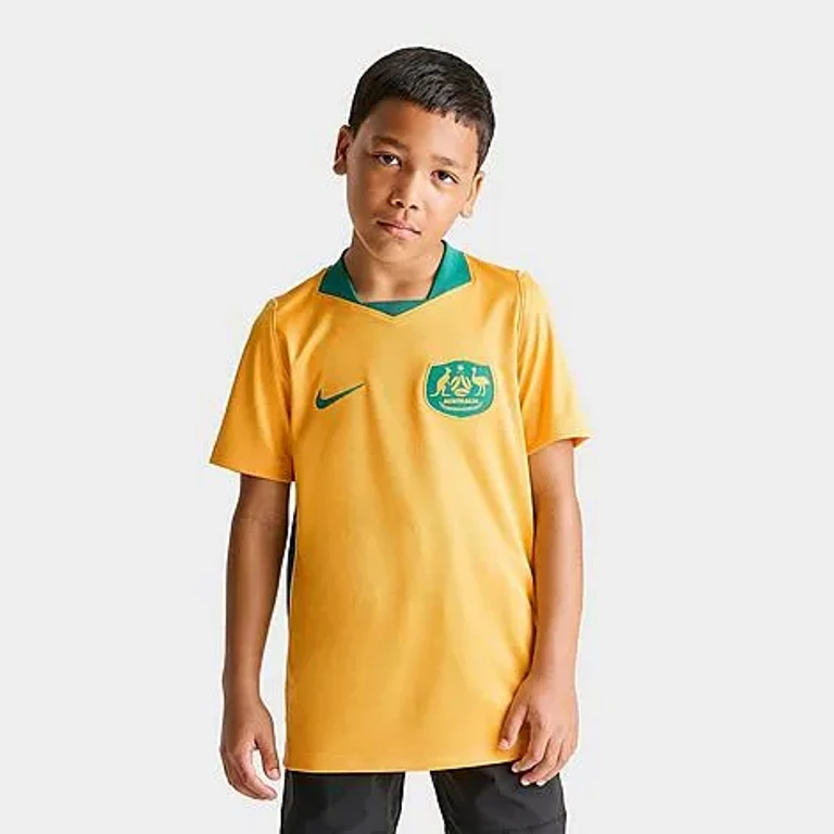 Nike Big Kids Australia 26 Stadium Home Dri-FIT Replica Soccer Jersey in Sport Gold/Mystic Green Size: XS