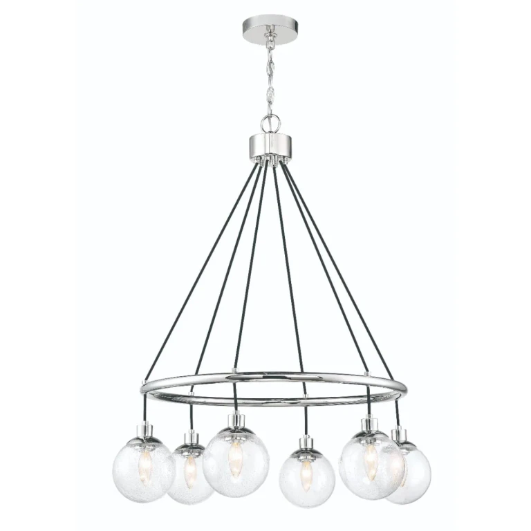 Chrome Six Light Chandelier from the Que Collection