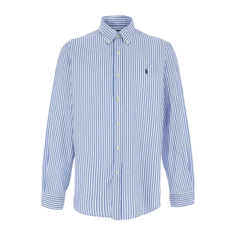 Polo Ralph Lauren Light Blue Shirt With Striped Design And Classic Collar In Cotton Man