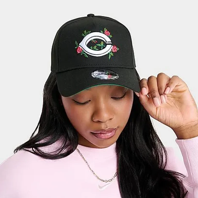New Era Cincinnati Reds MLB Flower 9FORTY A-Frame Snapback Hat in Black/White/Red