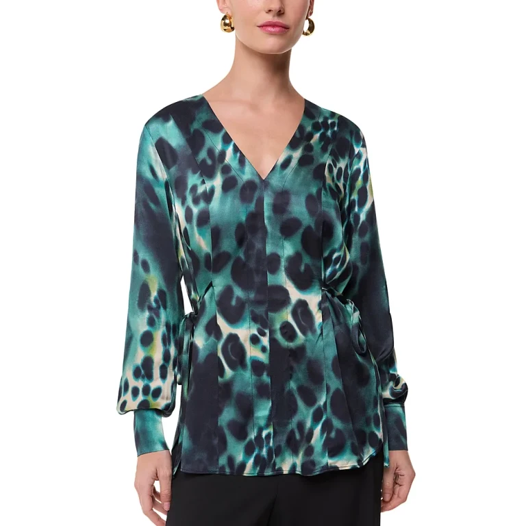 Whistles Misty Leopard Print V Neck Blouse