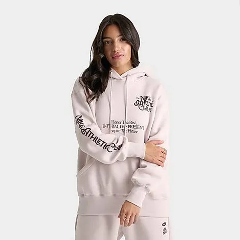 Nike Women's Athletic Club Pullover Hoodie in Silt Red/Burgundy Crush Size: XS