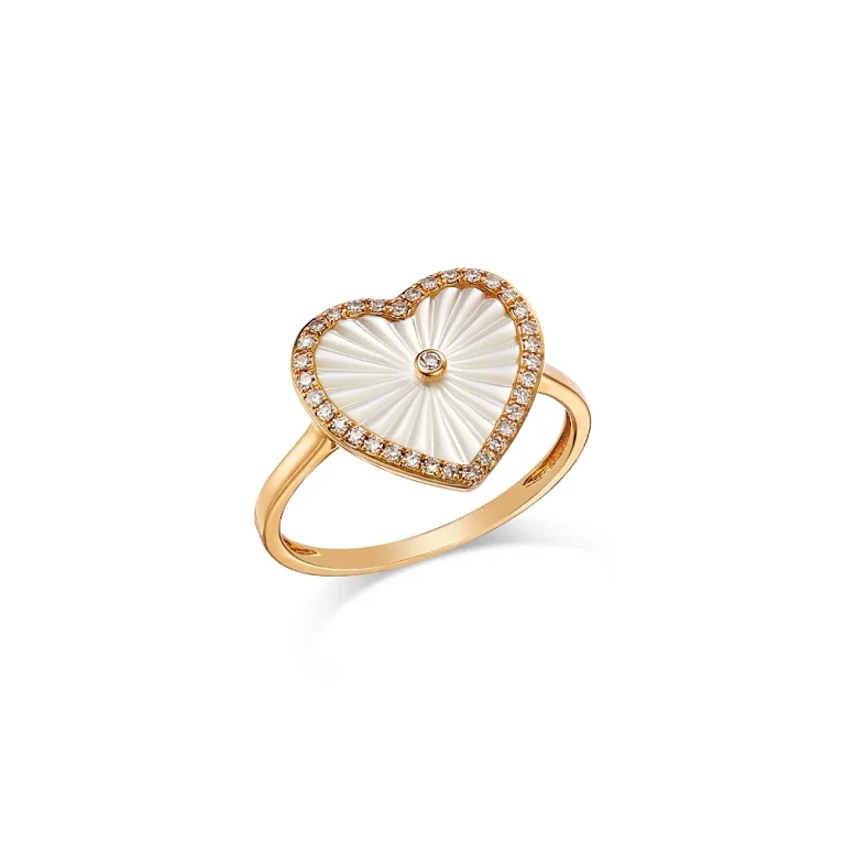 Mother of Pearl & Diamond Heart Ring in 14K Yellow Gold