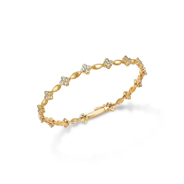 Diamond Clover Station Bracelet in 14K Yellow Gold, 1.0 tcw