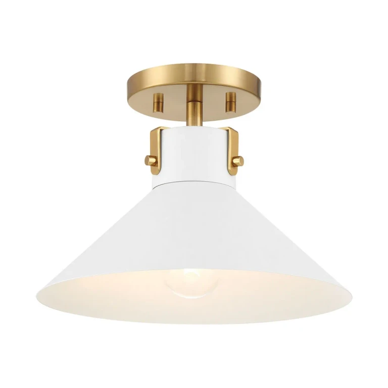 Ceiling Light in White and Natural Brass