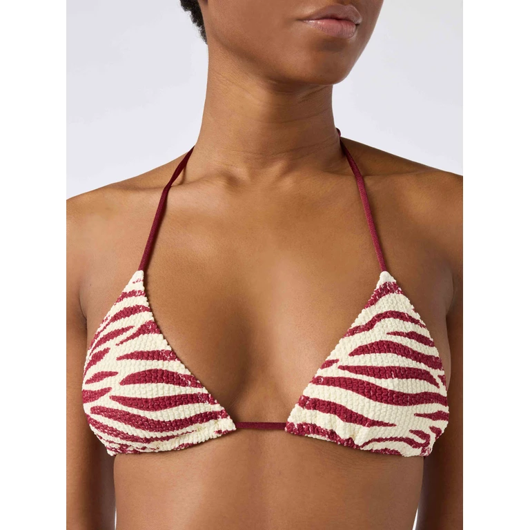 Mc2 Saint Barth Leah Triangle Bikini Top Zebra Crinkle Fabric White - Women