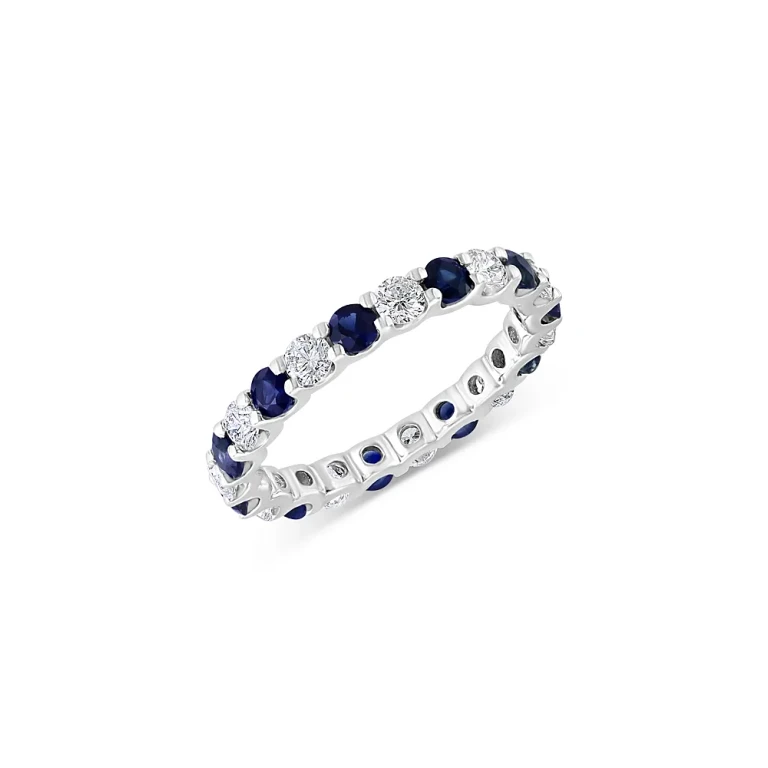 Sapphire & Diamond Eternity Band in 14K White Gold