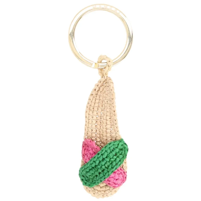 Espa Keyring in Beige Crochet Raffia with Engraved Logo (V88JMNATURAL)