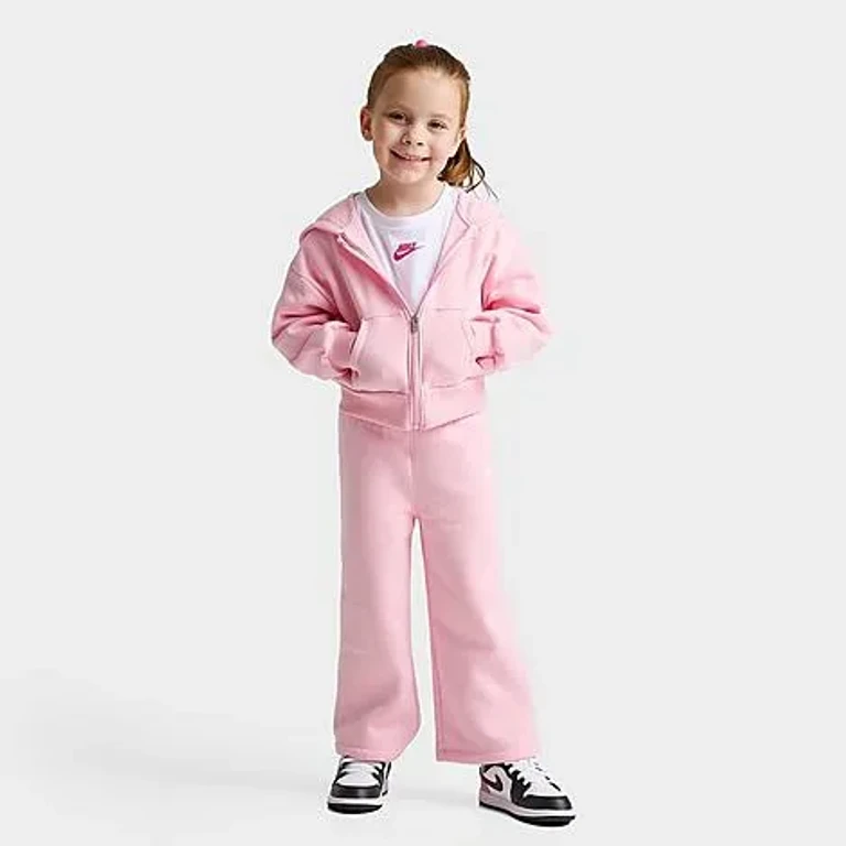 Nike Girls' Toddler Full-Zip Hoodie and Wide Leg Sweatpants Set in Medium Soft Pink Size: 2T