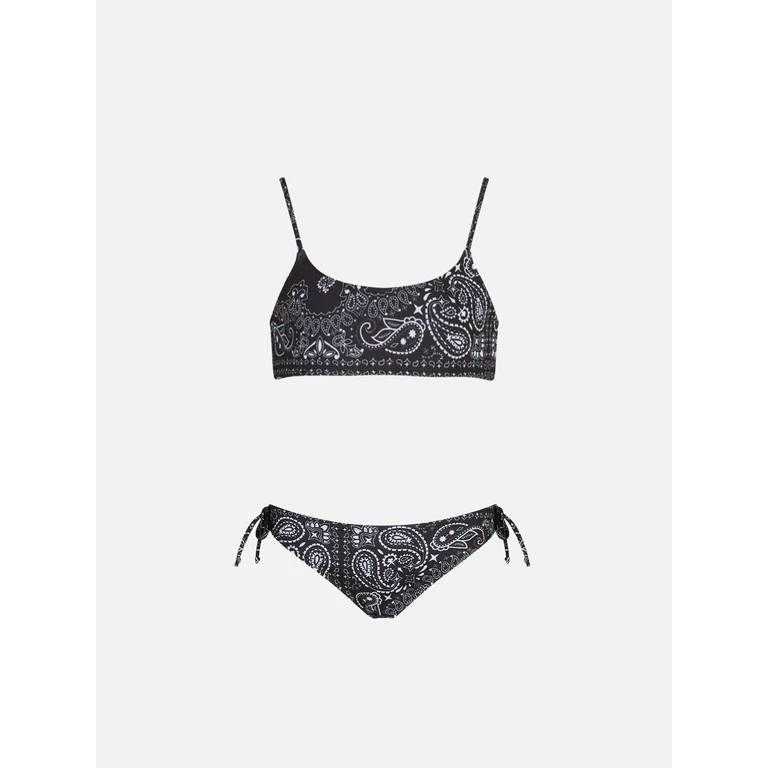 Mc2 Saint Barth Girl Black Bralette Bikini With Bandanna Print
