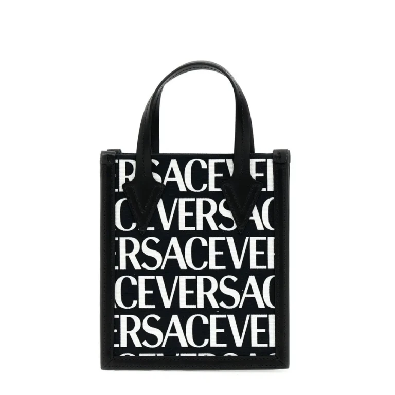 Versace Allover Logo Printed Crossbody Bag - Black