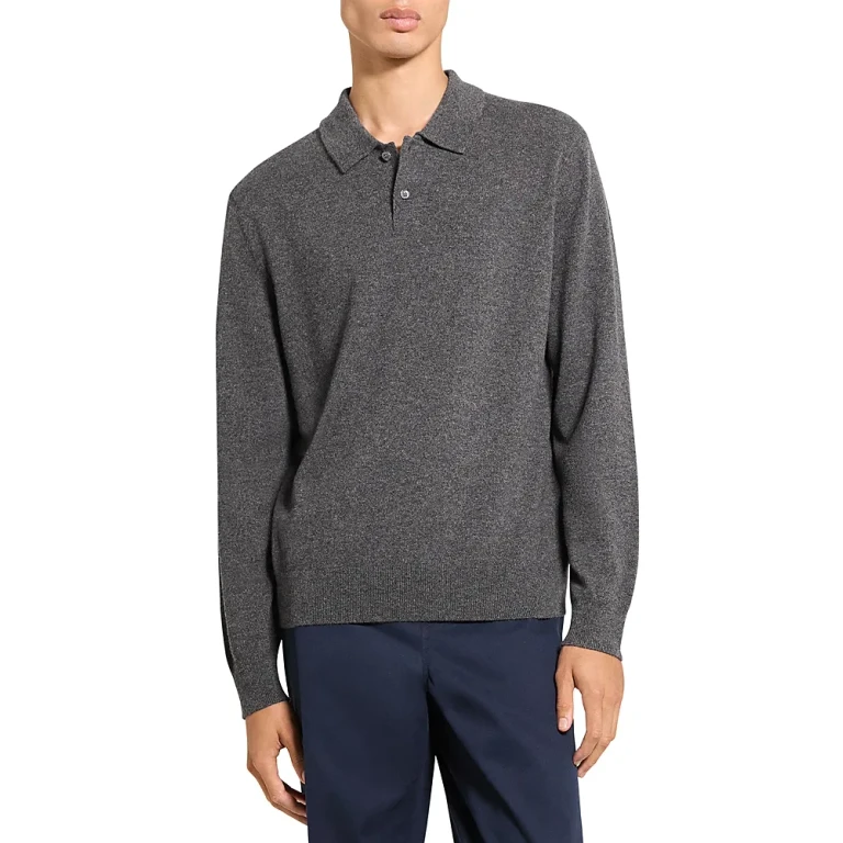 Theory Goris Cashmere Long Sleeve Polo Sweater