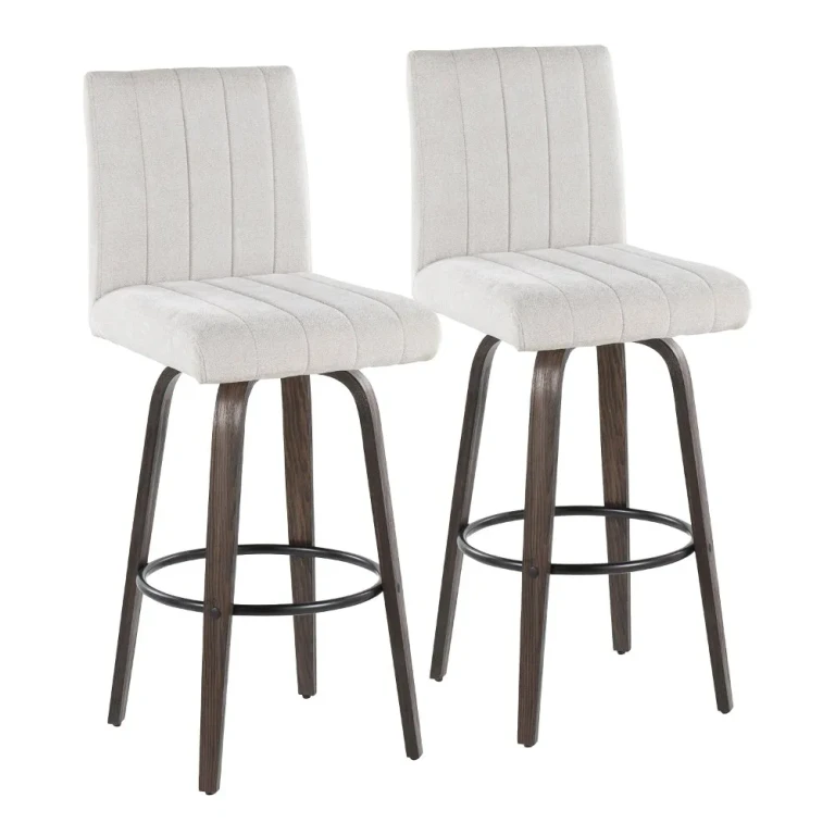 Hank 30" Light Gray and Walnut Swivel Barstools - Set of 2