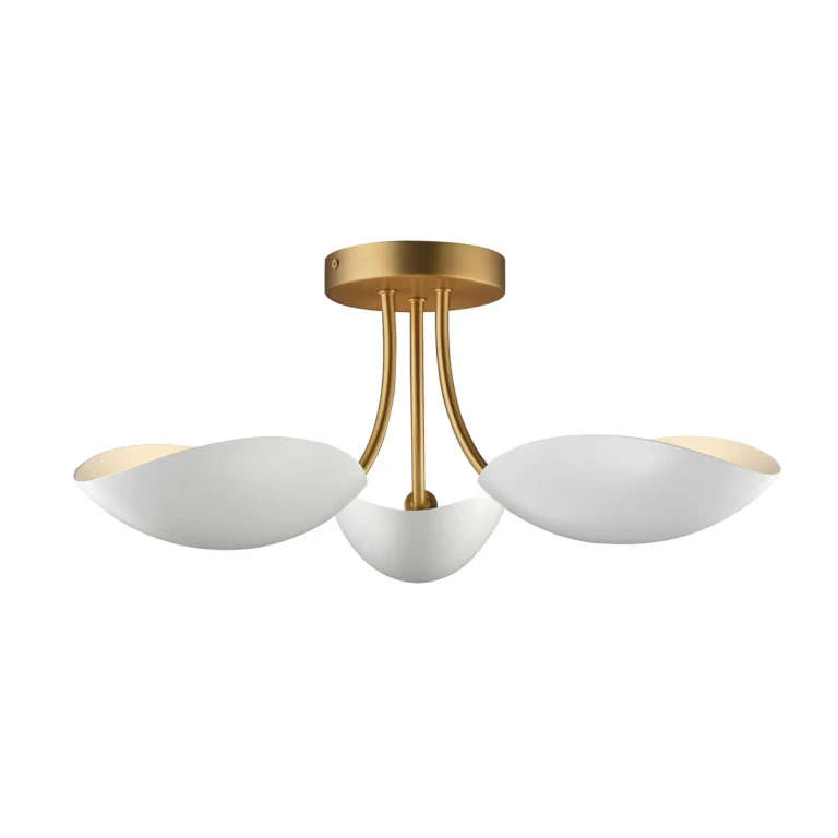 White Natural Aged Brass Semi Flush Mount from the Maris Collection