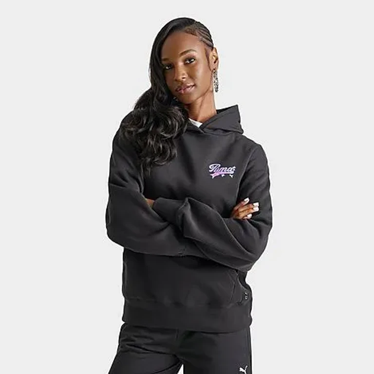 Women's Puma Jer-She Cherry Pullover Hoodie in Black Size: XS