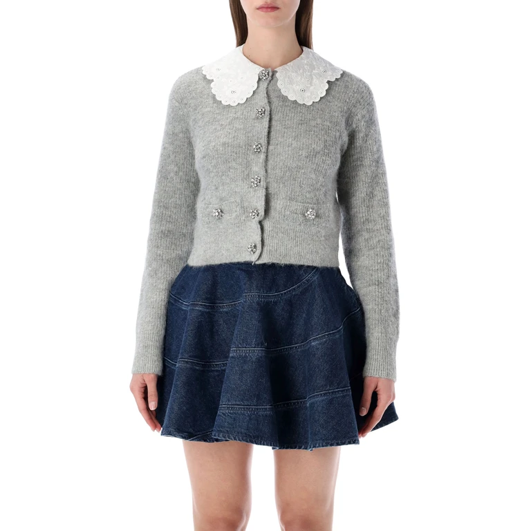 Self-Portrait broderie anglaise collar cardigan Grey Pes - Women