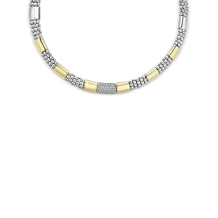 Lagos Sterling Silver & 18K Gold High Bar Diamond Necklace, 18 - Exclusive