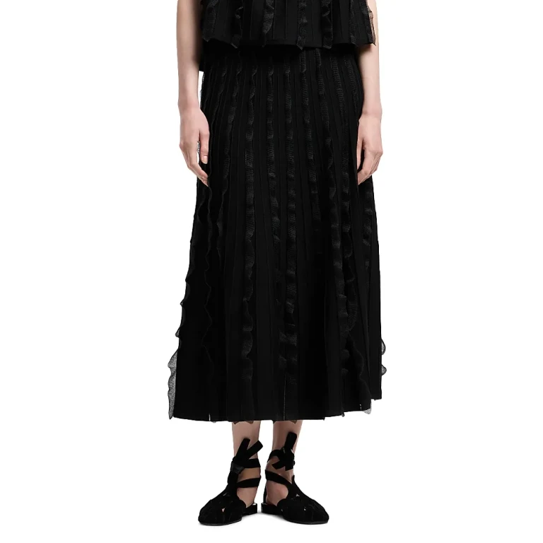 Emporio Armani Midi A Line Skirt with Vertical Ruffle Detail