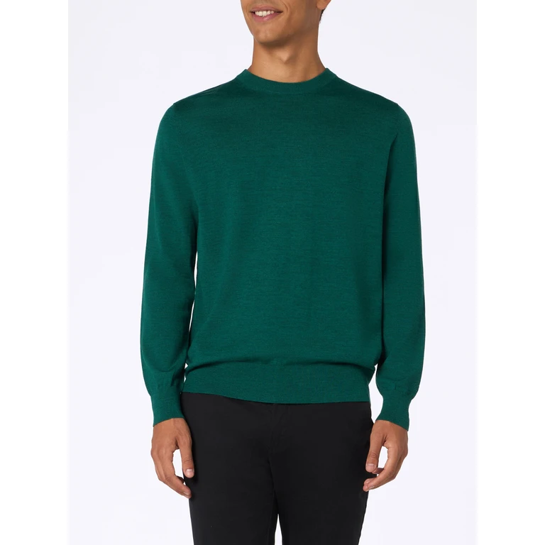 Mc2 Saint Barth Crewneck Sweater Regent British Green Merino Wool - Men