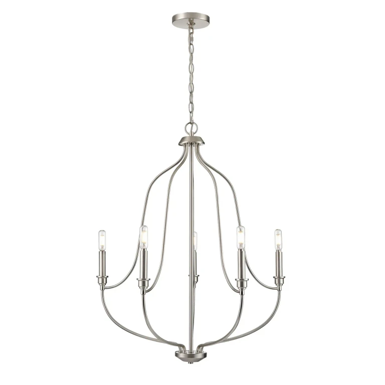 Brushed Nickel Five Light Chandelier from the Senoia Collection
