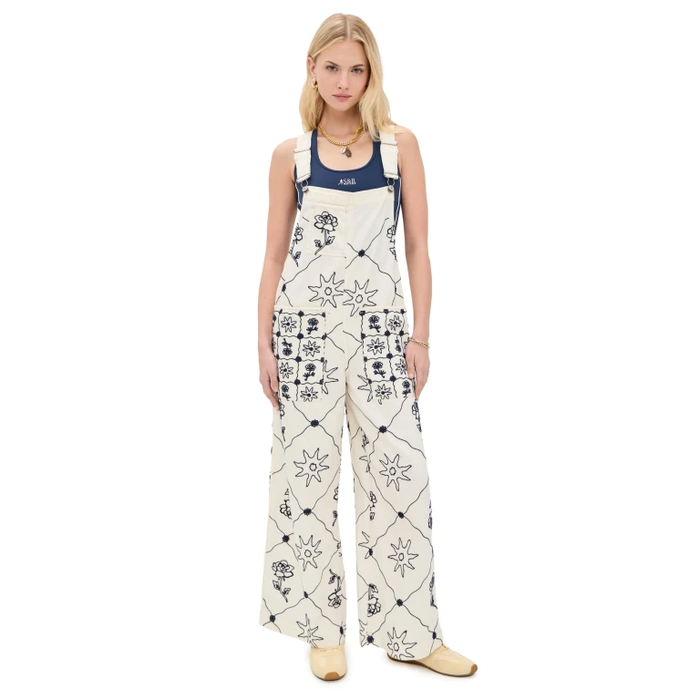 Free People Rising Sun Overalls Solar Ecru S