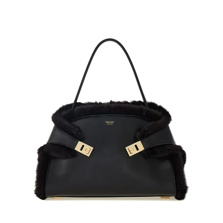 Ferragamo Hug Leather & Shearling Shoulder Bag