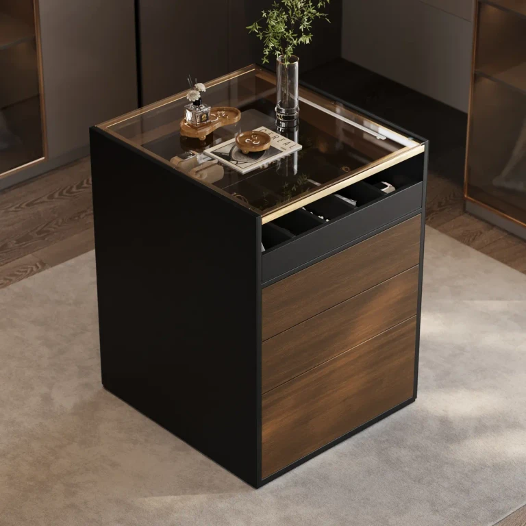 Saddle Leather 7-Dresser Walk-In Closet Island with Light & Jewelry Display
