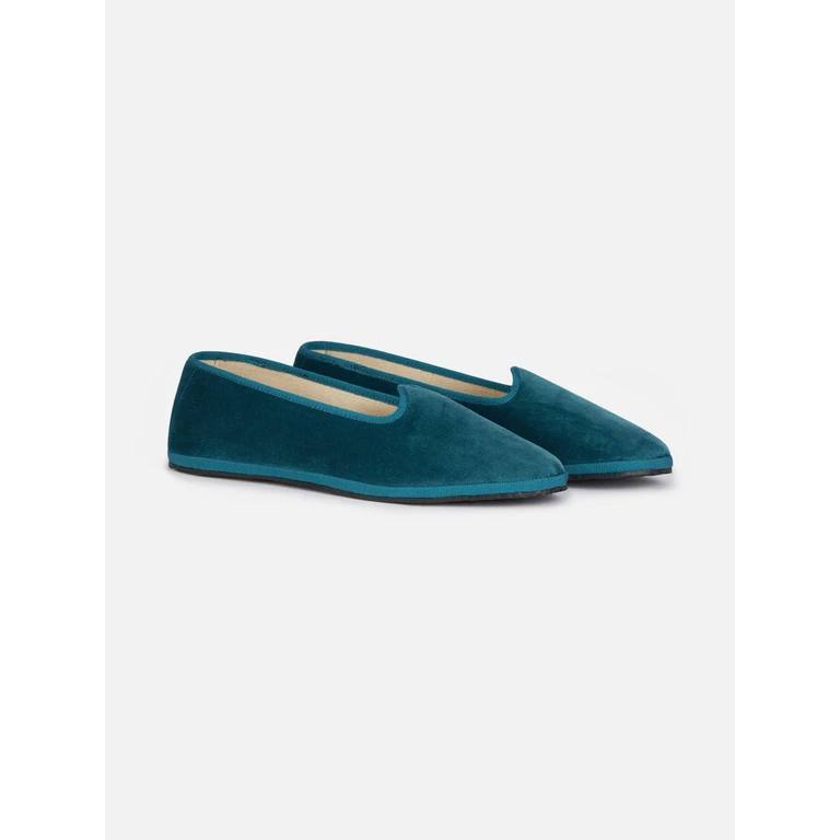 Mc2 Saint Barth Mychal Teal Velvet Friulana Slippers Special Edition Blue - Women