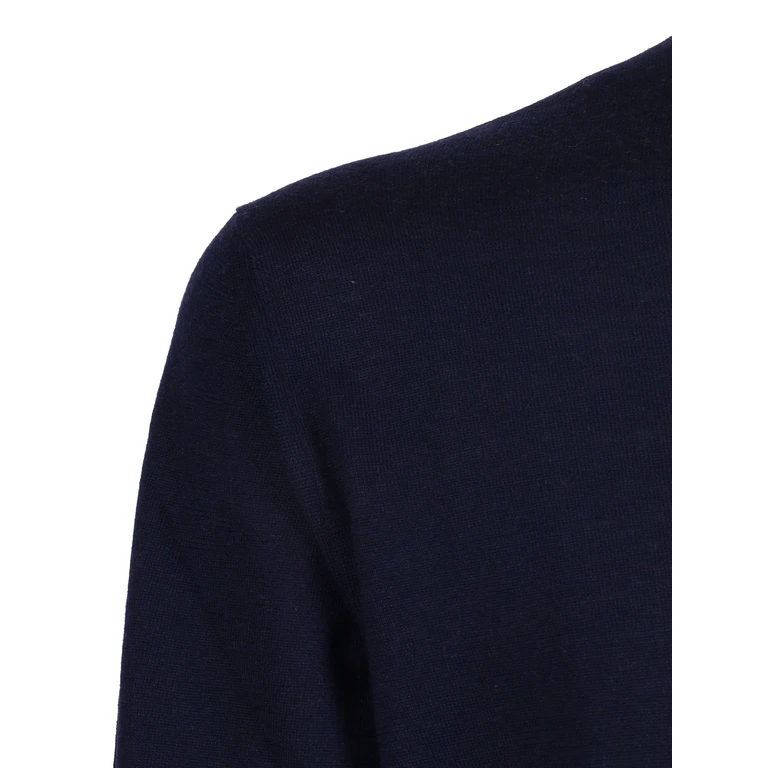 Fedeli Crew-Neck L-S Knitted Sweater Man Blue Virgin Wool Crewneck - Men