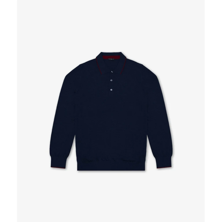 Larusmiani Long Sleeve Polo Shirt Blue Pullover M/lunga - Men